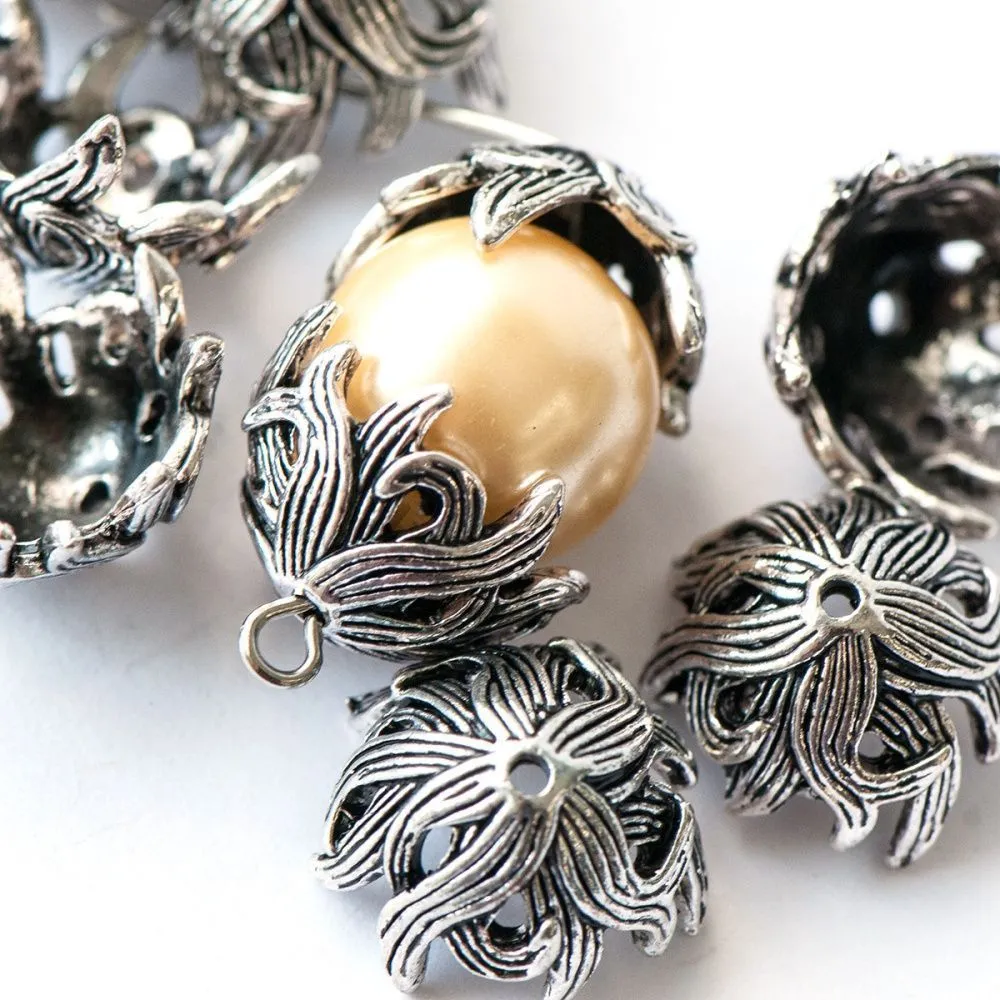 шапочка для бусин "люпин", цвет античное серебро, 15х15х10 мм