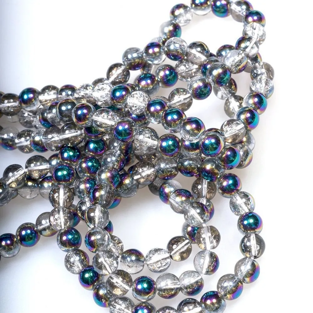 бусина, стекло "кракле", цвет прозрачный/бензиновый, 6 мм