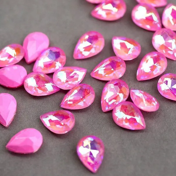 кабошон стекло кристалл, каплевидный, цвет pink shimmer, 14х10 мм