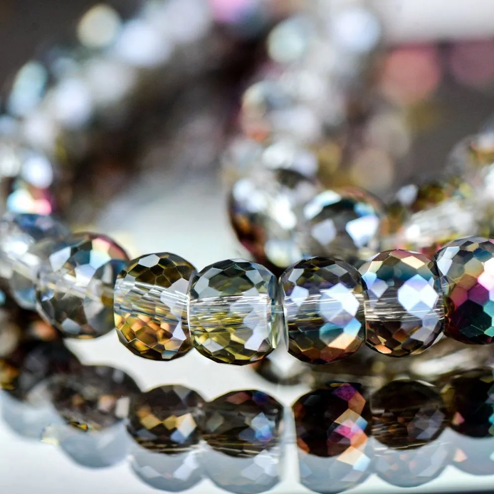 бусина, стекло, "абакус", граненая, цвет радужный микс, 8х6 мм