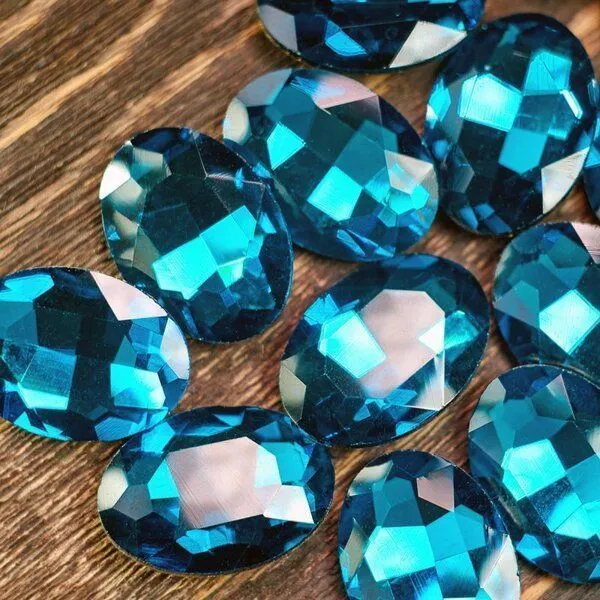 кабошон стекло кристалл, овальный, цвет capri blue, 25х18 мм