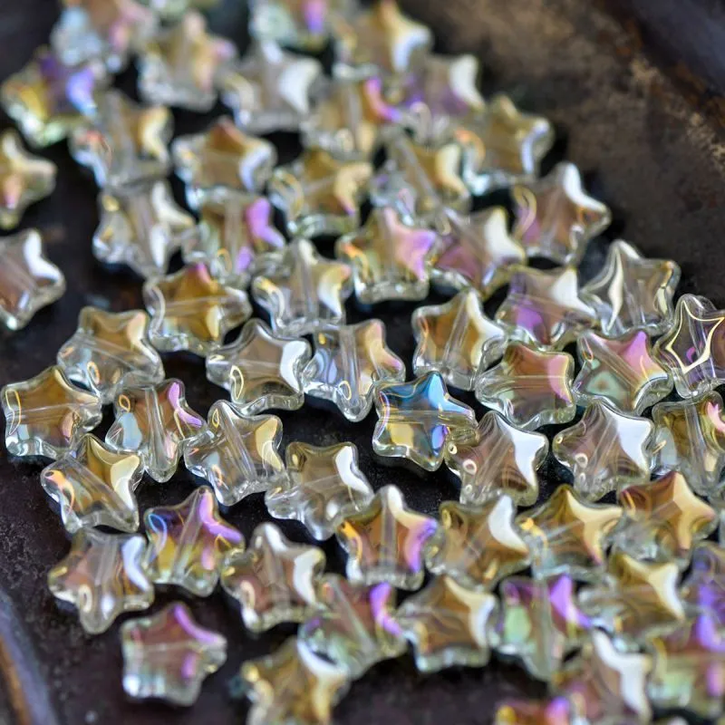 бусина "звездочка", стекло, цвет прозрачный/золотистый ав, 8x8.5x4 мм