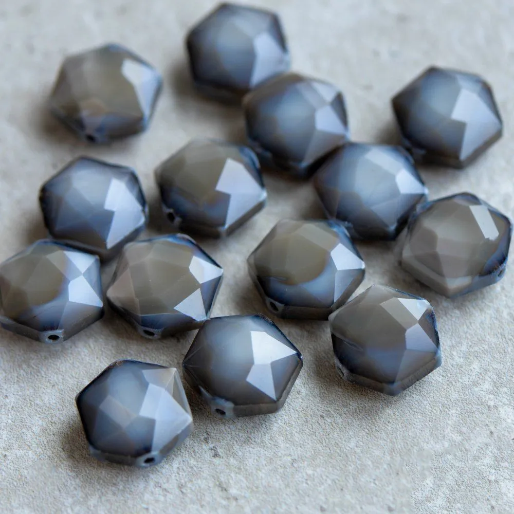 бусина, стекло, "гексагон", граненая, цвет серый, 14x8 мм