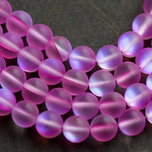 бусина, стекло "лунный камень", цвет розовый, 8 мм