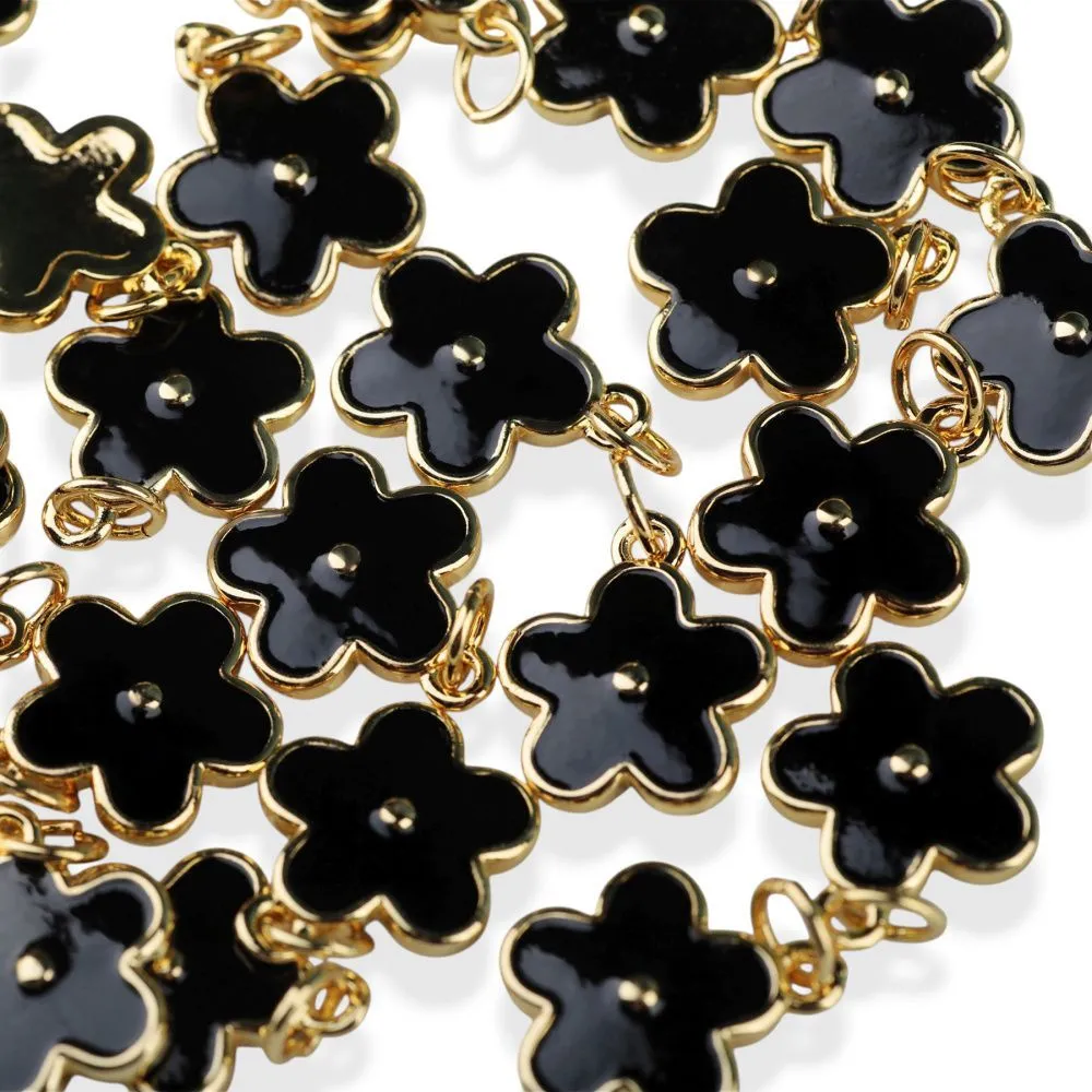 подвеска металл "незабудка", позолота/чёрный, 14.5x12x1.3 мм