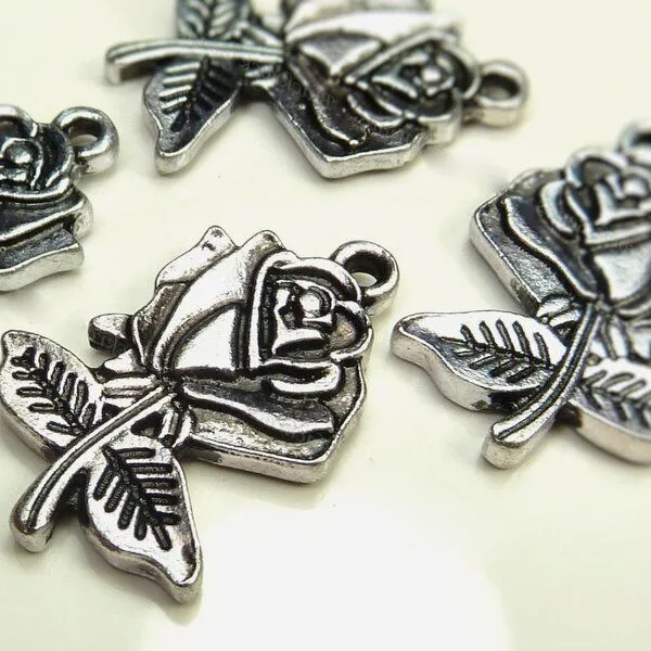 подвеска металлическая "роза", цвет античное серебро, 25.5 мм