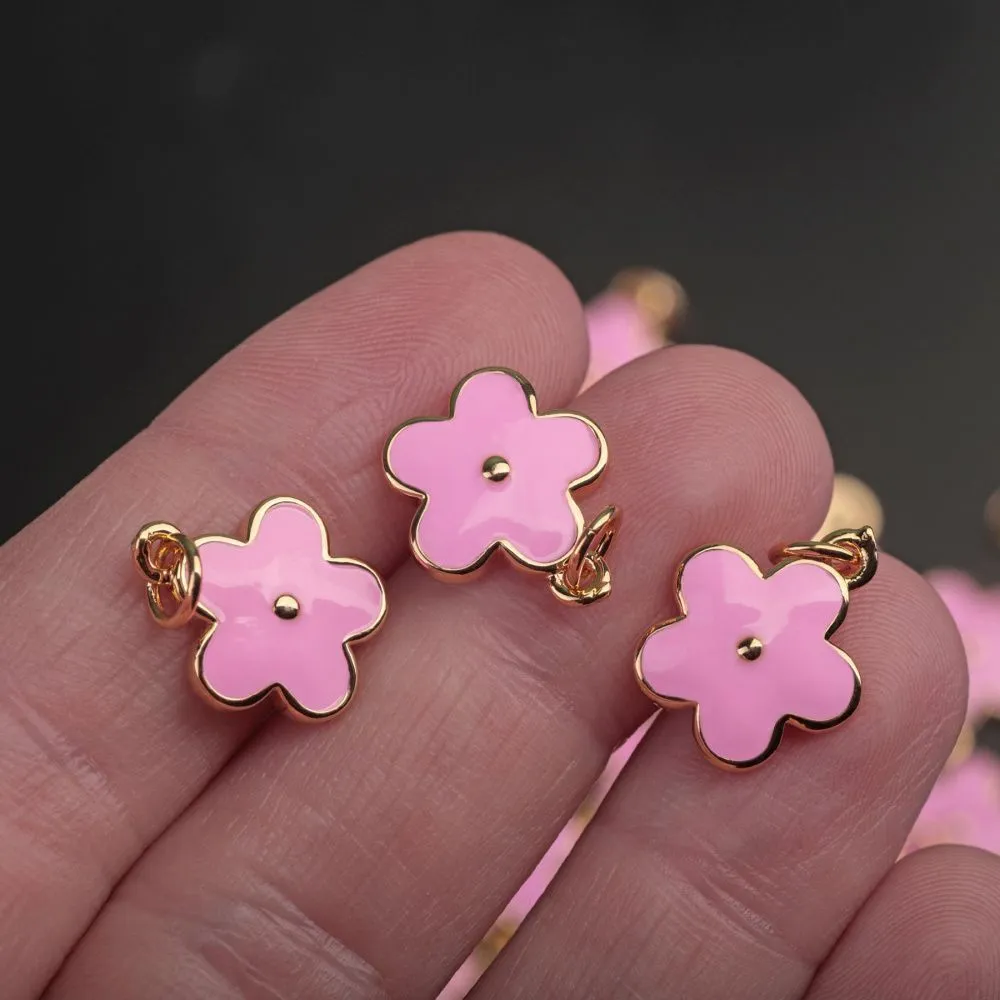 подвеска металл "незабудка", позолота/розовый, 14.5x12x1.3 мм