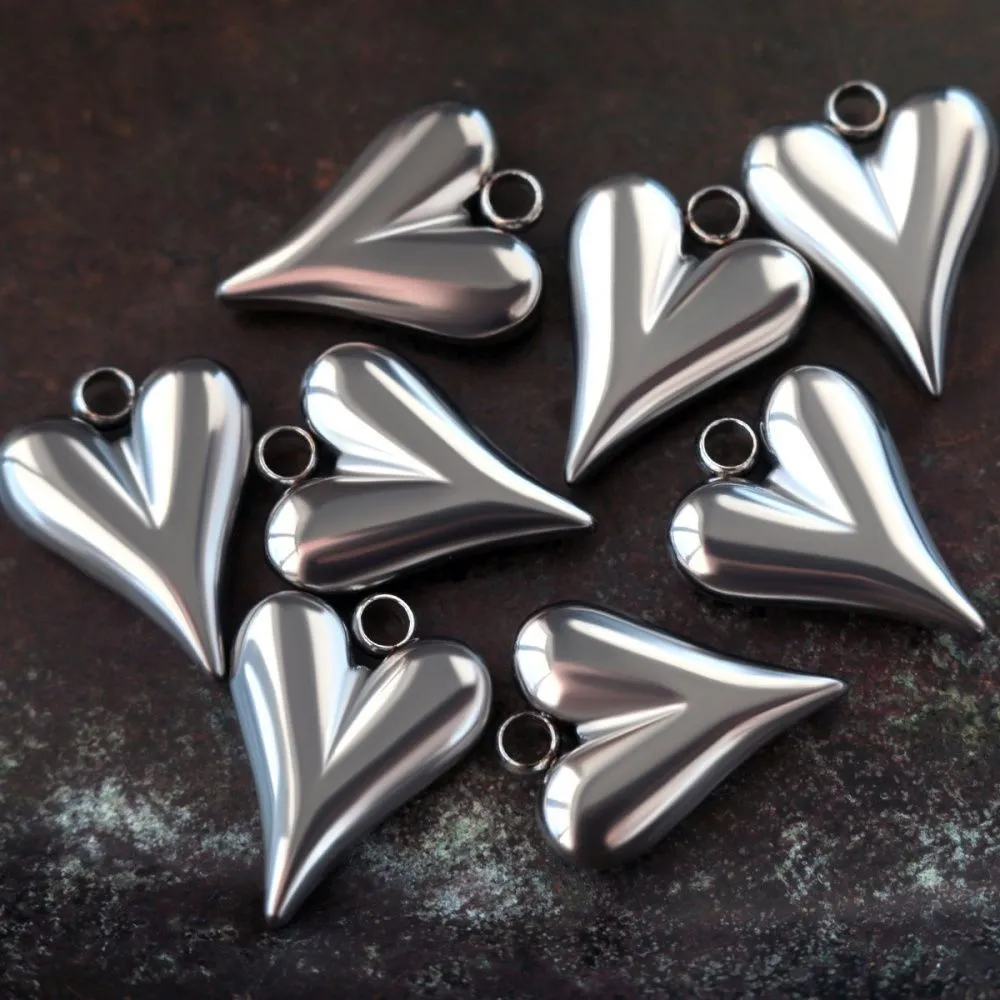 подвеска стальная "сердечко 3д", цвет стальной, 15x12 мм