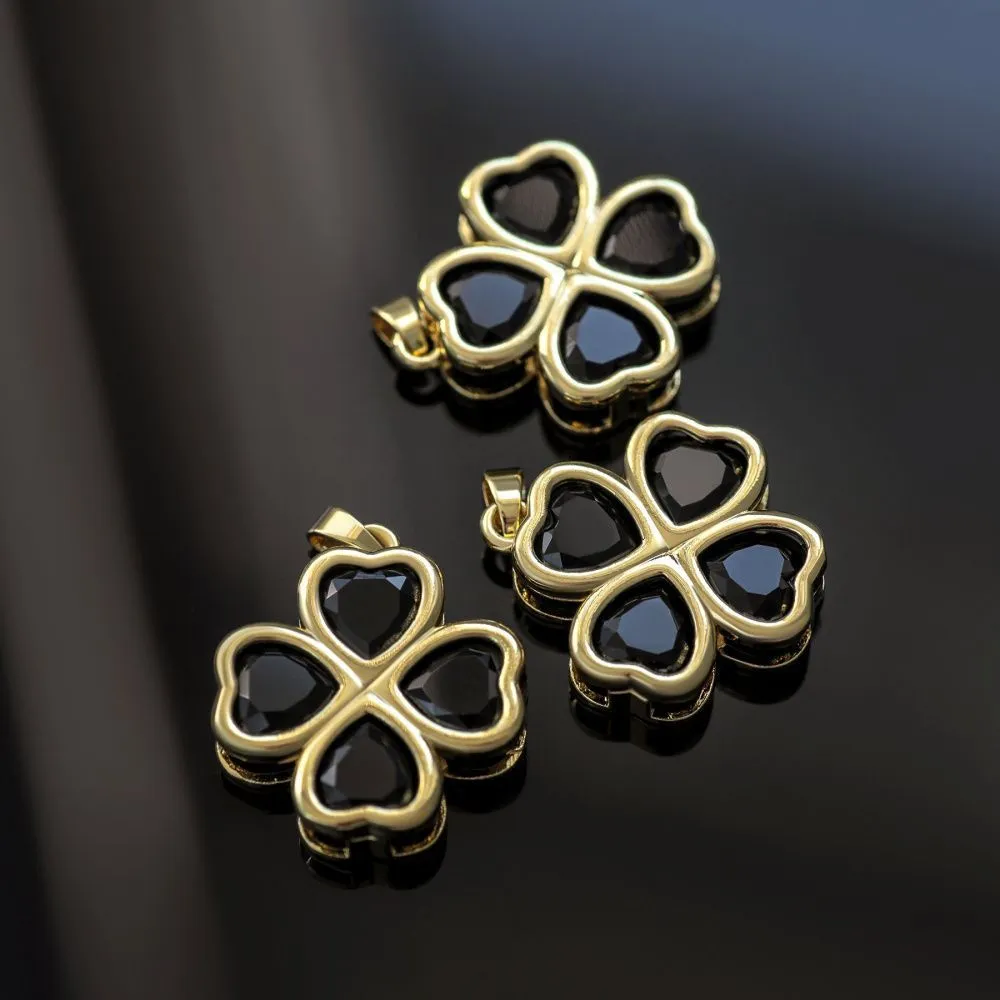 подвеска металл "клевер", черный/позолота, 24x21.5x5.5 мм