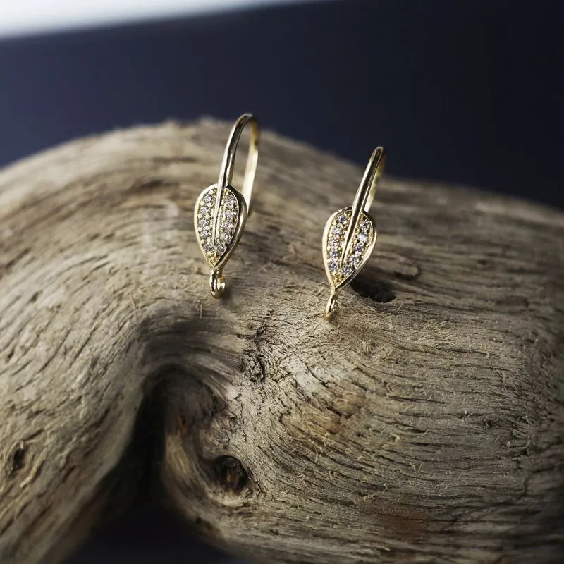 швензы "фолио", с цирконием, позолоченные, 17.5x5 мм 