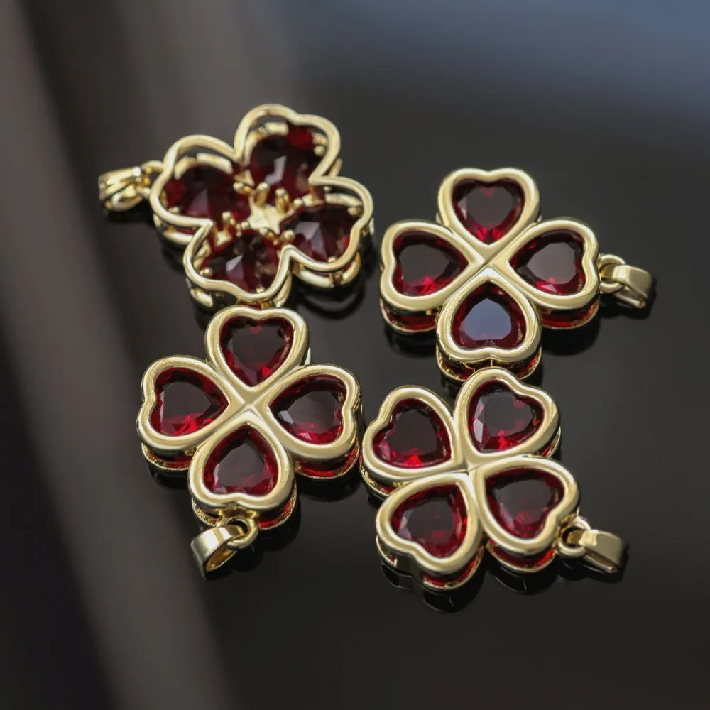 подвеска металл "клевер", красный/позолота, 24x21.5x5.5 мм