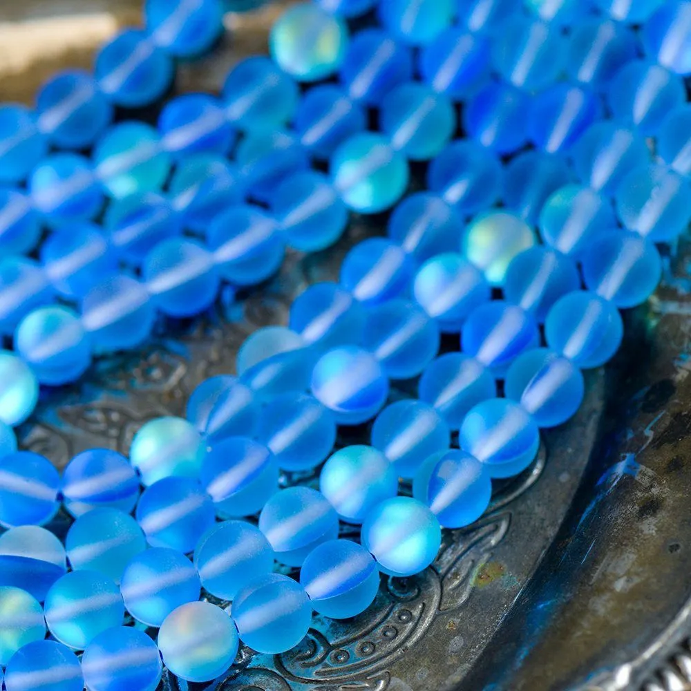 бусина, стекло "лунный камень", цвет синий, 8 мм