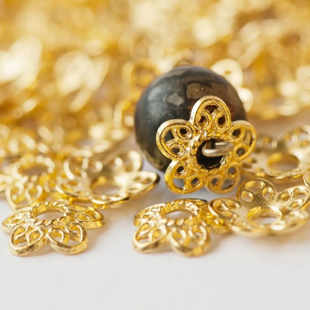 шапочка для бусин "кружево", цвет золото, 12х11.5х3 мм