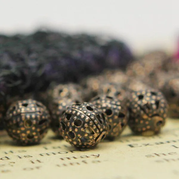 бусина, металл "винтаж" 6, цвет красная медь, 6 мм