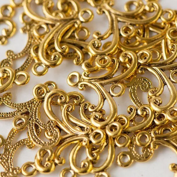 коннектор "завитушки", цвет античное золото, 27х21х1.5 мм