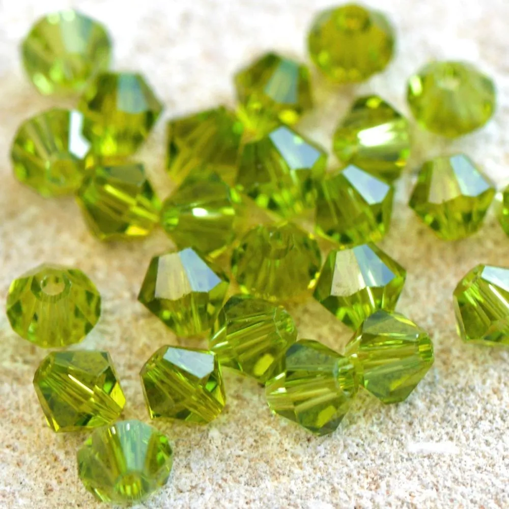 бусина, стекло биконус 6, цвет оливковый, 6 мм