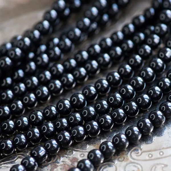 бусина, стекло 6, цвет черный, 6 мм