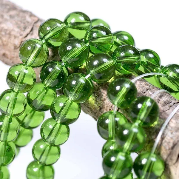 бусина, стекло 8, цвет зеленый темный, 8 мм