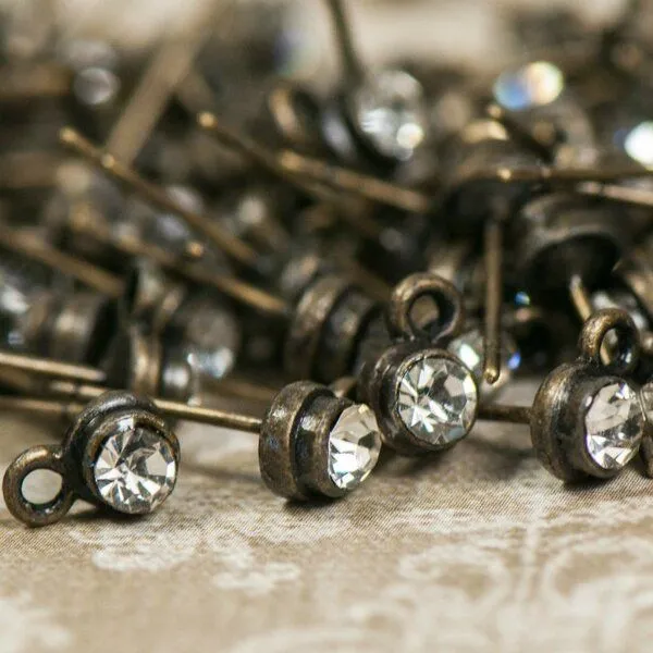 пуссеты "элегия", стразы, цвет античная бронза, 5х14 мм