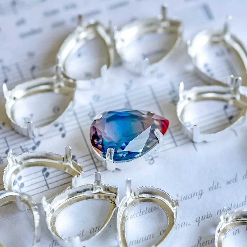 цапы для стразов каплевидные, открытые, серебро, 18х13 мм