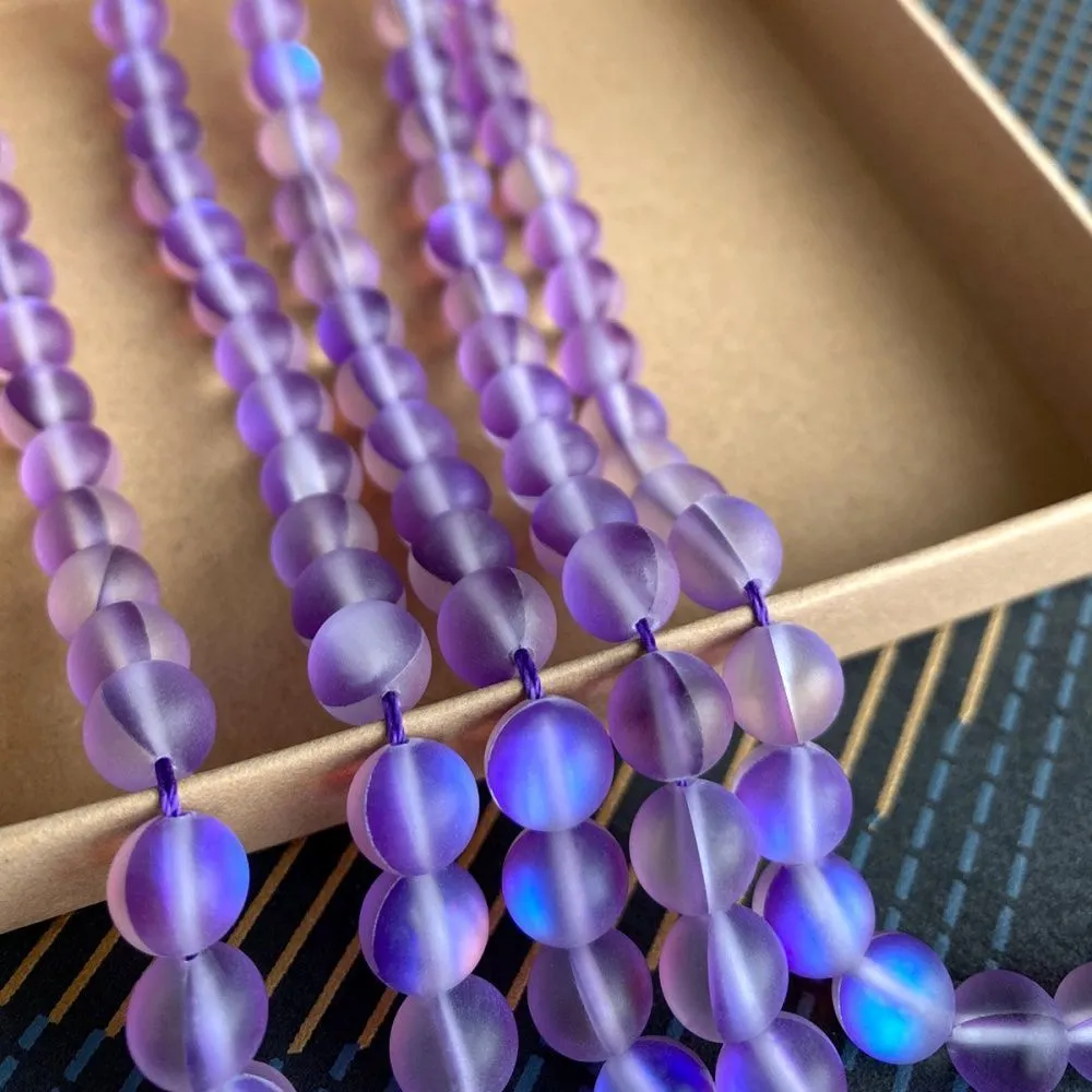 бусина, стекло "лунный камень", цвет фиолетовый, 8 мм