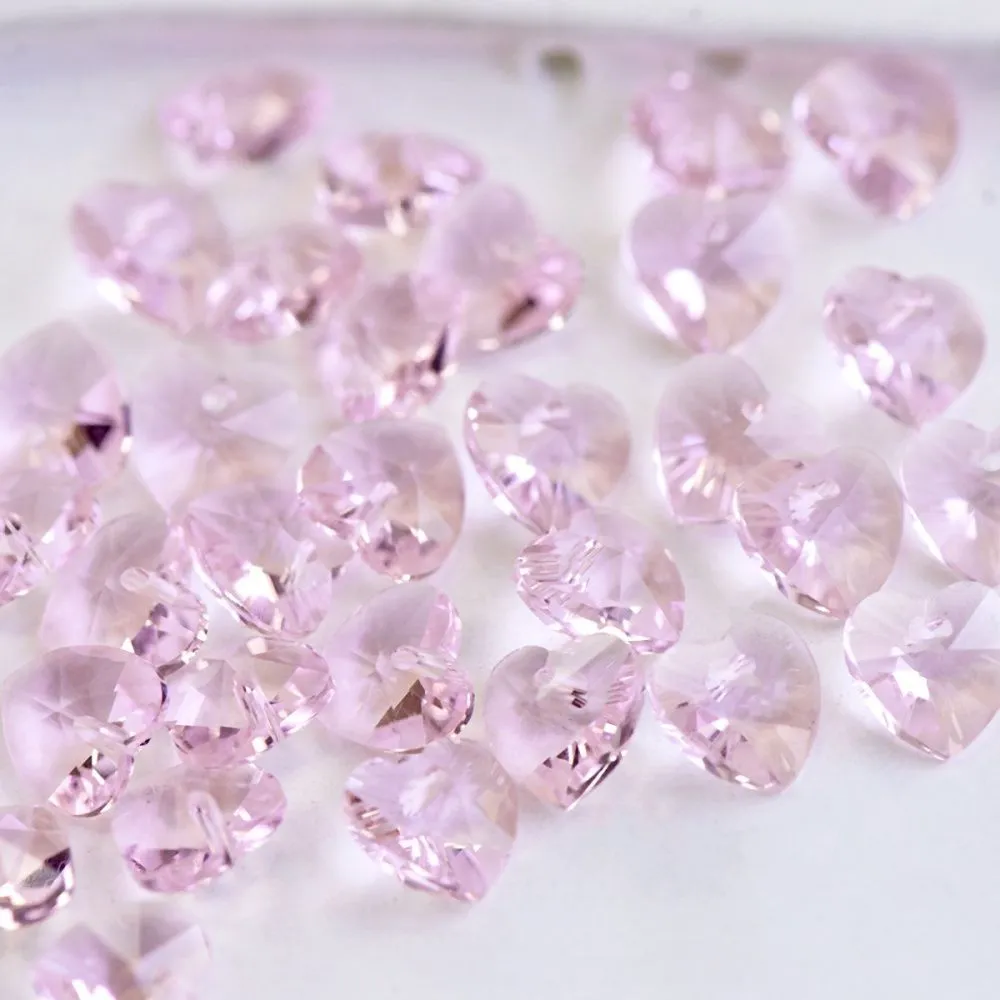 подвеска стеклянная "сердце", граненая, цвет розовый, 10х10х5 мм