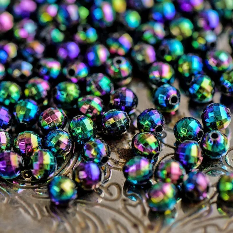 бусина, акрил 6, граненая, цвет черный бензиновый, 6 мм