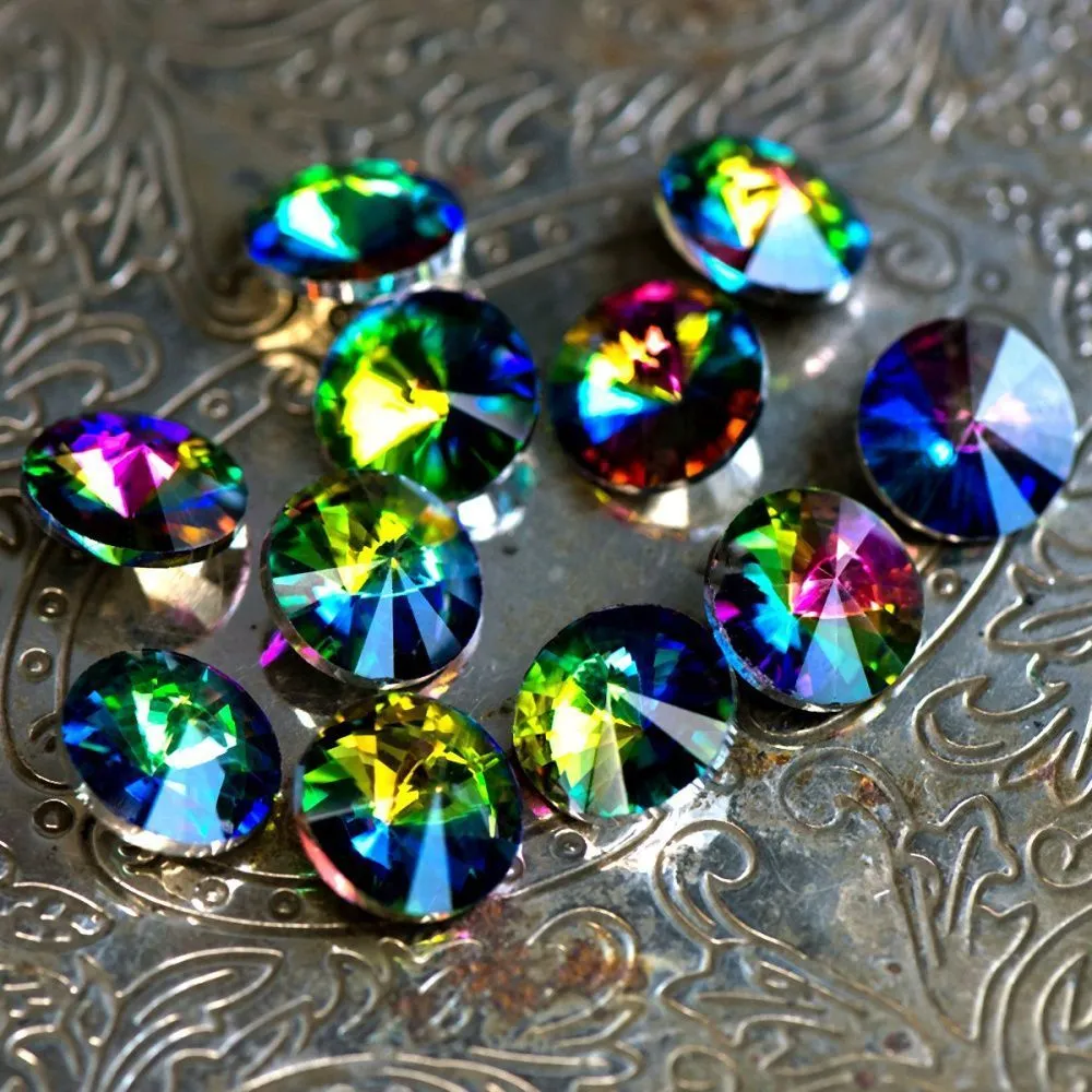 кабошон стекло риволи, цвет rainbow, 14х7 мм