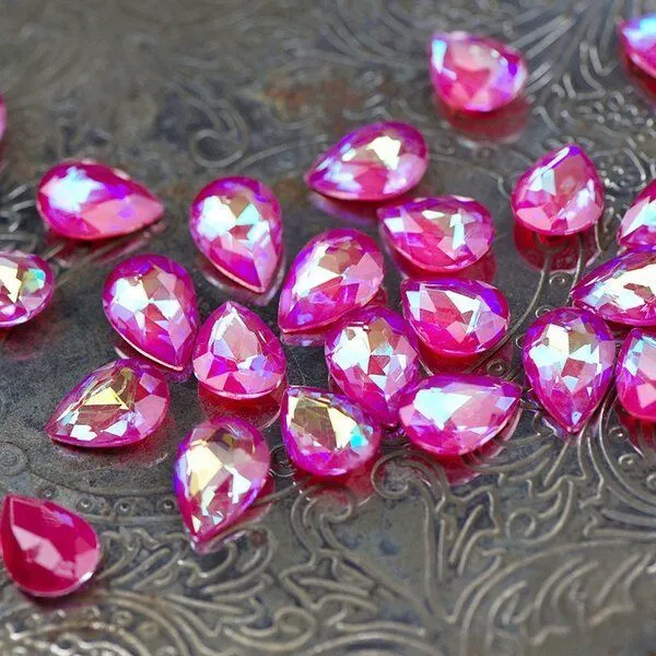 кабошон стекло кристалл, каплевидный, цвет siam shimmer, 14х10 мм