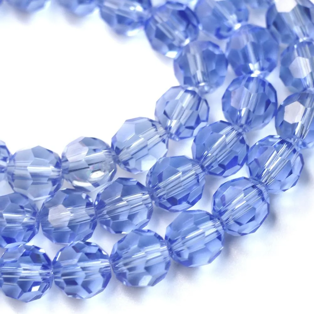 бусина, стекло 8, граненая, цвет васильковый, 8 мм