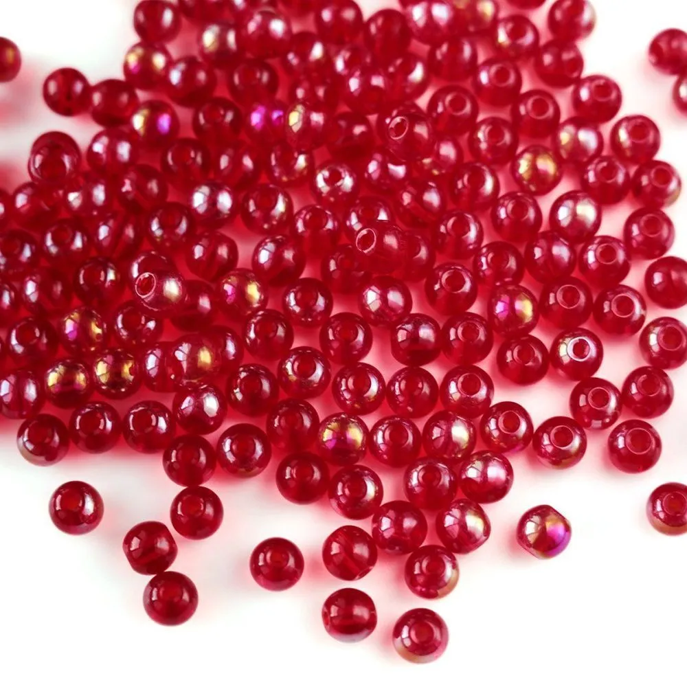 бусина, стекло 6, цвет красный ав, 6 мм