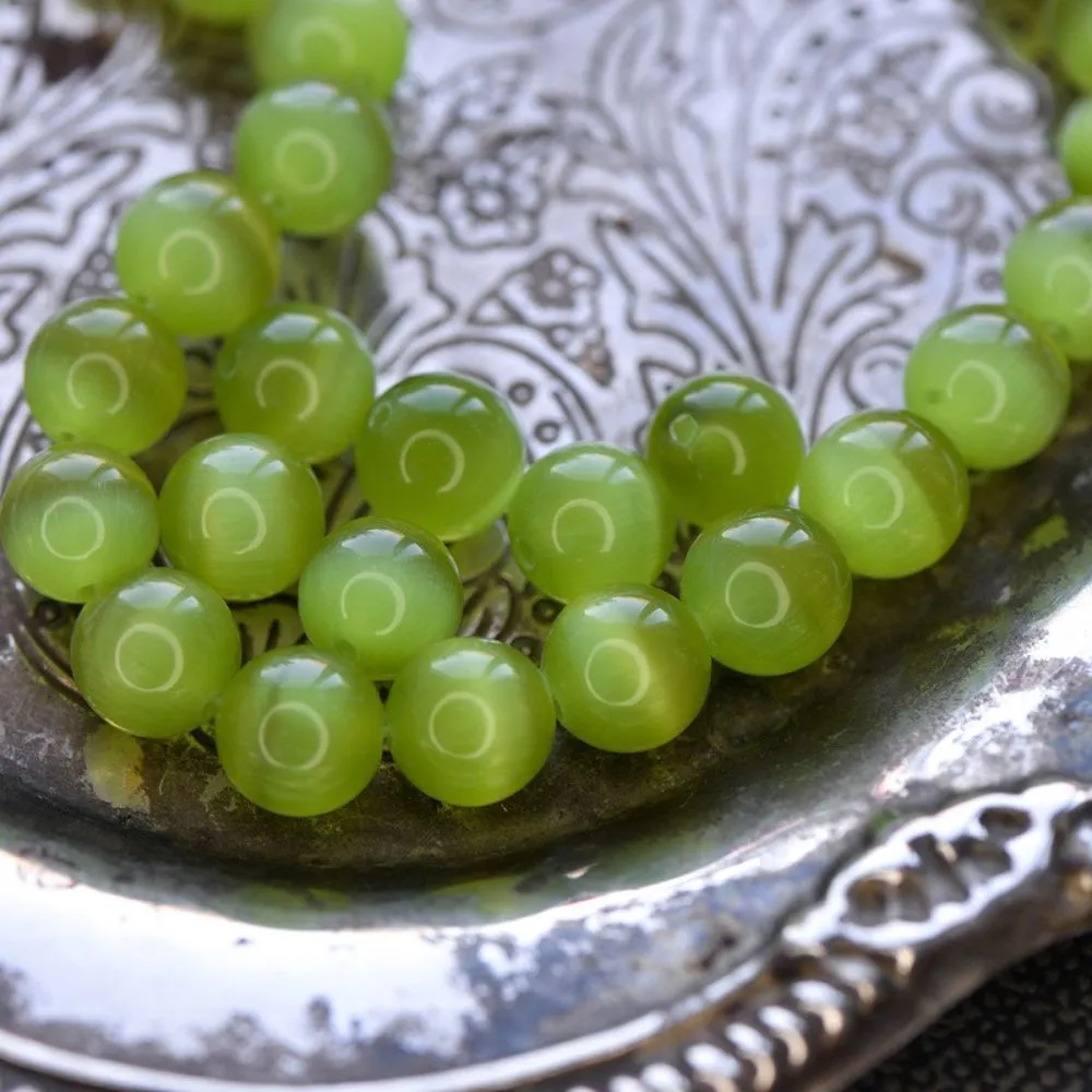 бусина "кошачий глаз", стекло, цвет зеленое яблоко, 10 мм