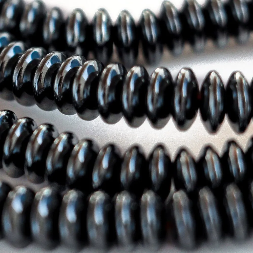 бусина гематит немагнитный синт., рондель, цвет черный, 4x1.5 мм