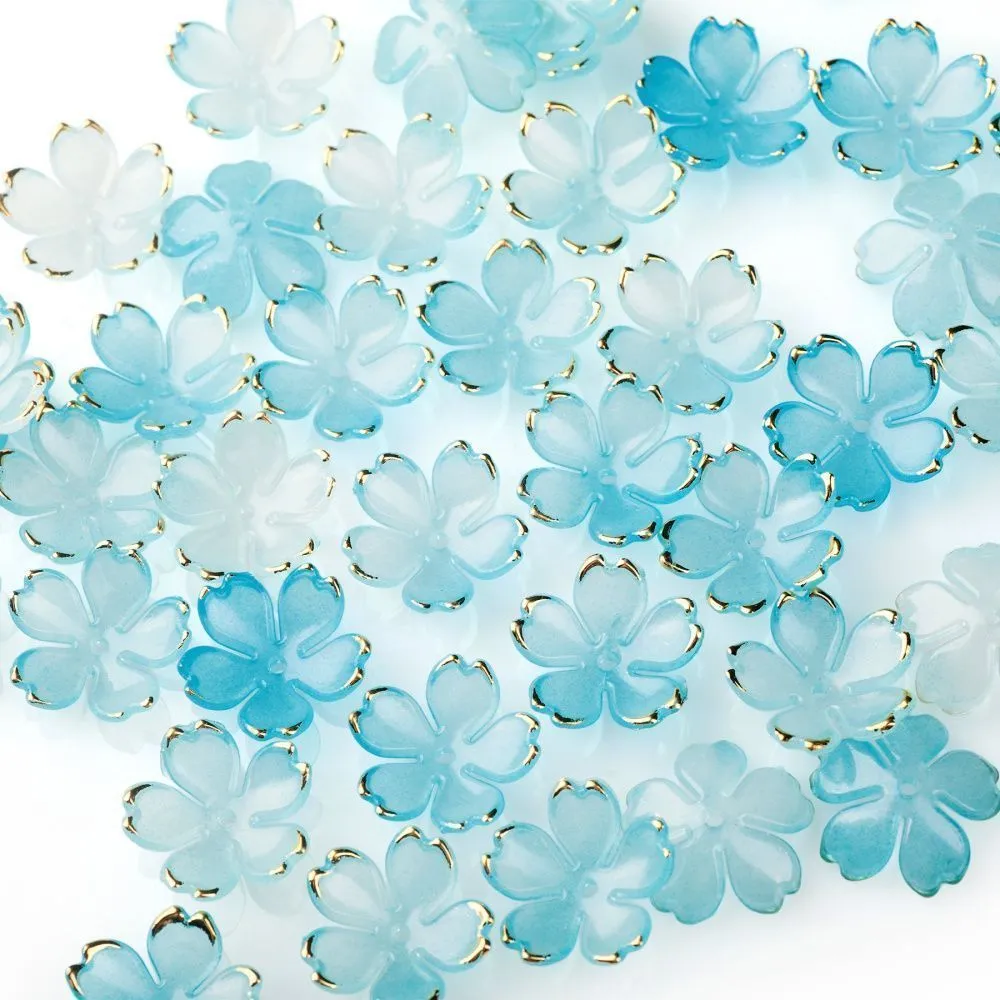 бусина, акрил "цветок сакуры", бирюзовый микс, 17.5x18x5 мм