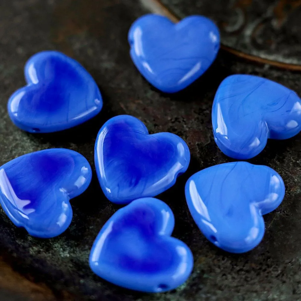 бусина, лэмпворк "сердце", стекло, цвет васильковый, 20x20x7 мм