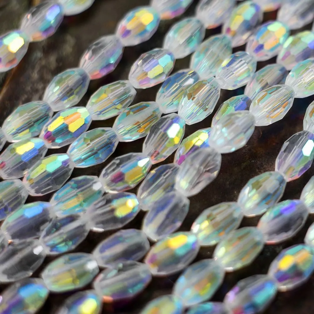 бусина, стекло овальная, граненая, цвет прозрачный ав, 6х4 мм