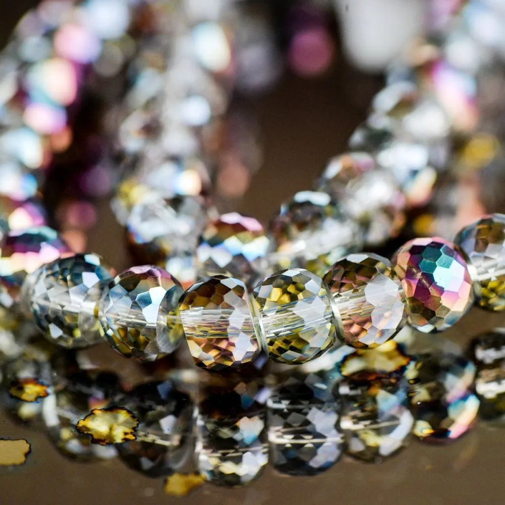 бусина, стекло, "абакус", граненая, цвет радужный микс, 8х6 мм