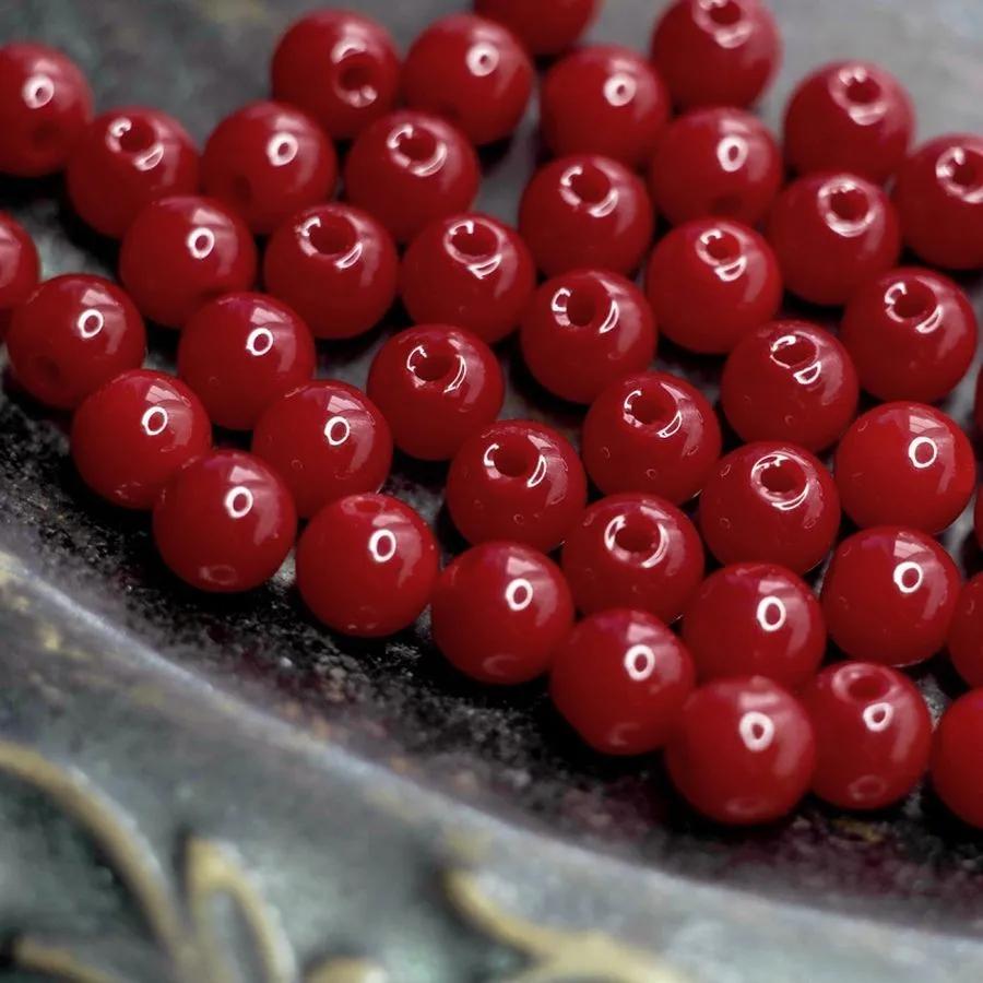 бусина, стекло 8, цвет красный, 8 мм