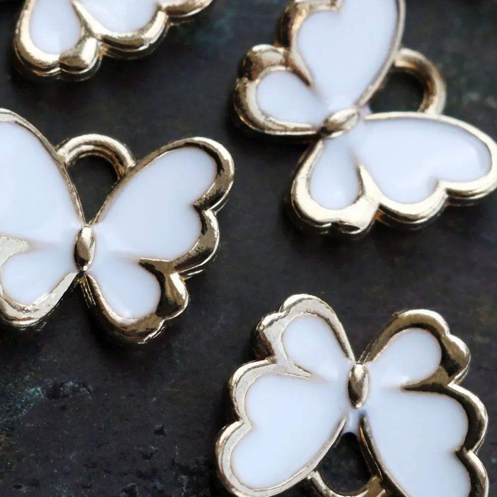 подвеска металлическая "бабочка", эмаль, цвет белый, 10.5x13x3 мм