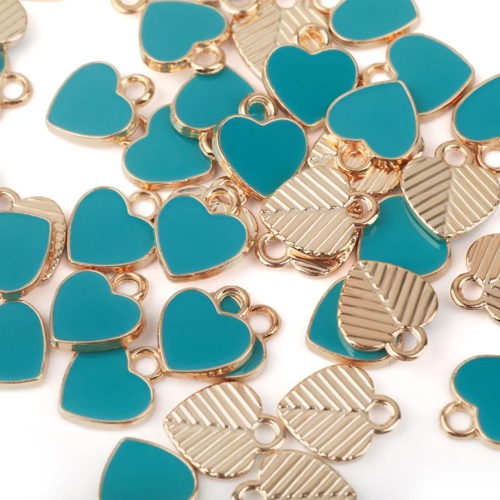 подвеска металл "сердечко", эмаль, цвет тиффани, 12x10x2 мм