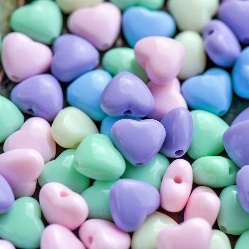 бусина, акрил "пастель-сердечко", цветовой микс, 9 мм