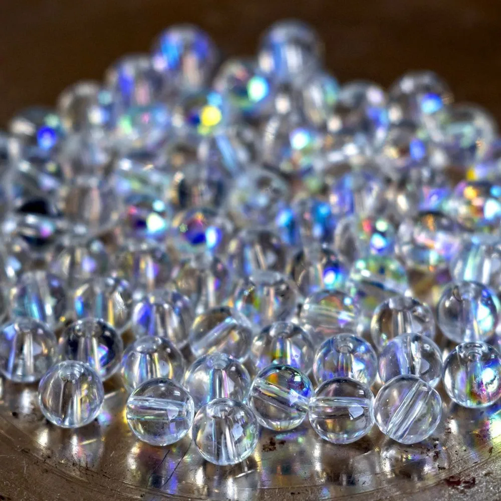 бусина, стекло 6, цвет прозрачный/бензиновый, 6 мм