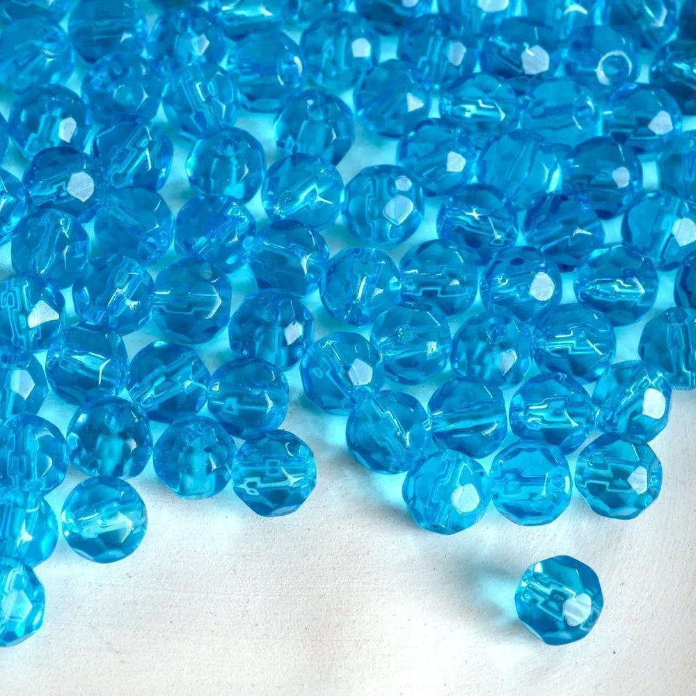 бусина, стекло 6, граненая, цвет яркий голубой, 6 мм