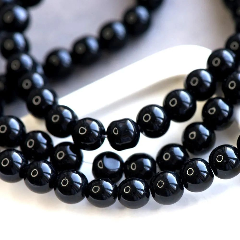 бусина, стекло 8, цвет черный, 8 мм