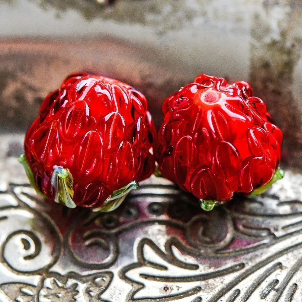 бусина, мурано "малинка", красный, 15х12 мм