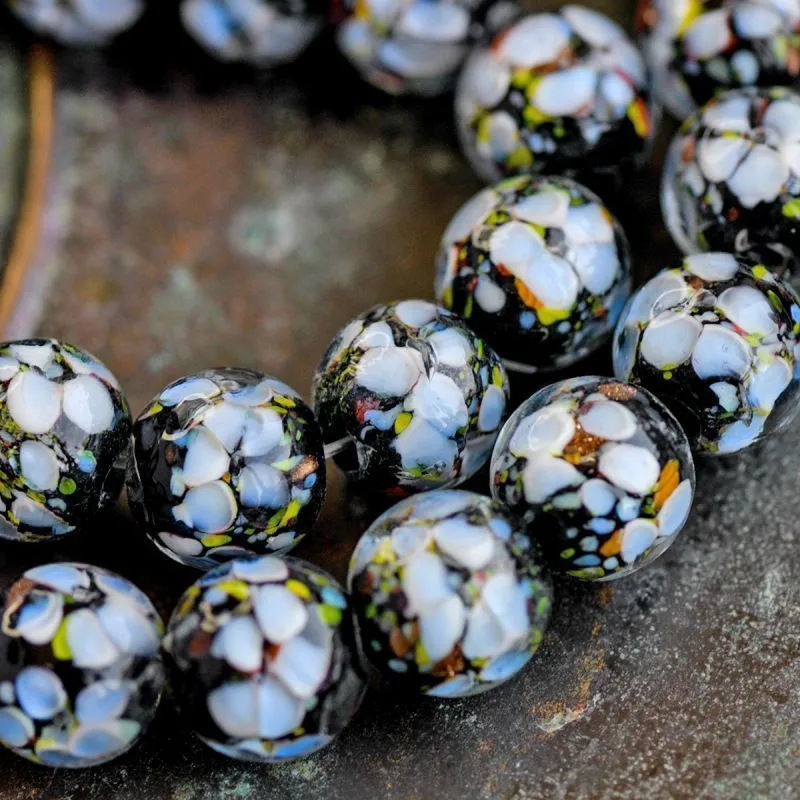 бусина, лэмпворк "эустома", черный/голубой, 12 мм