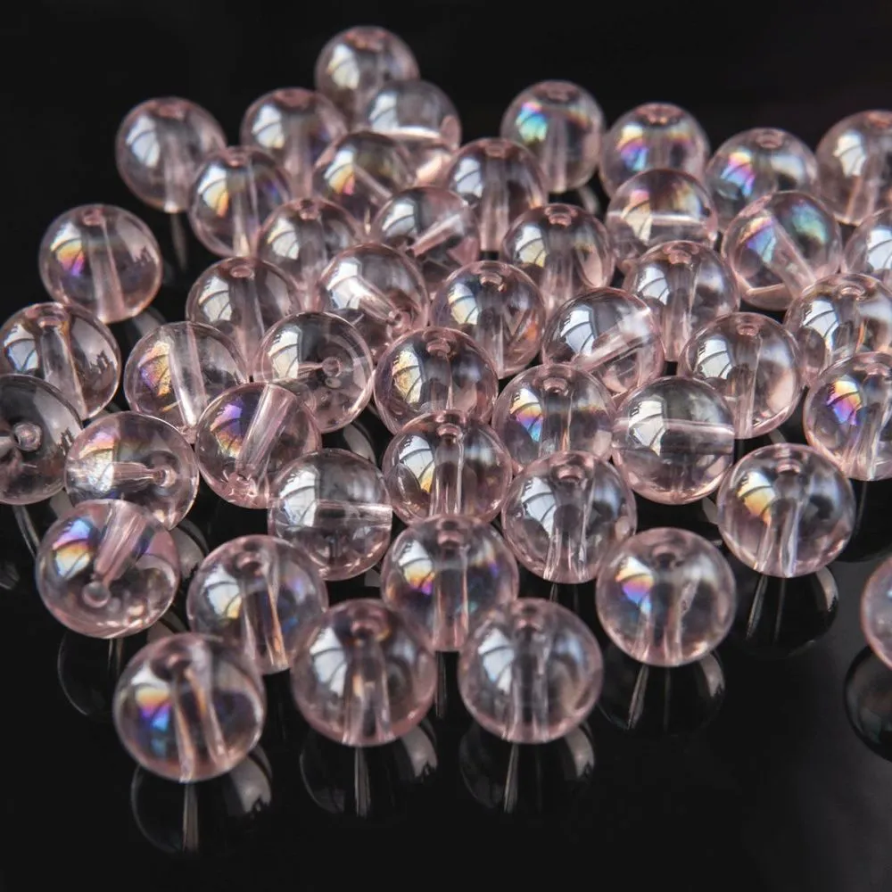 бусина, стекло 10, цвет розовый ав, 10 мм