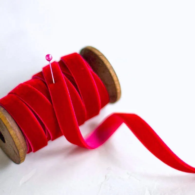 лента, бархат, цвет красный, ширина 6.5 мм ленты