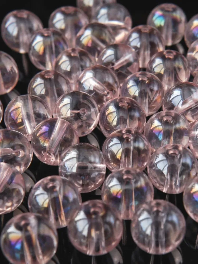 бусина, стекло 10, цвет розовый ав, 10 мм