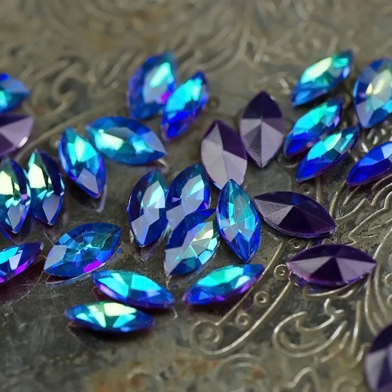 кабошон стекло кристалл, navette, цвет burgundy shimmer, 12х6 мм